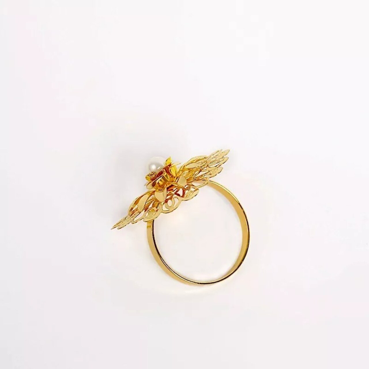 Gold 4 Metal 2" Pearl Daffodil Flower Design Napkin Rings Party Events Supplies